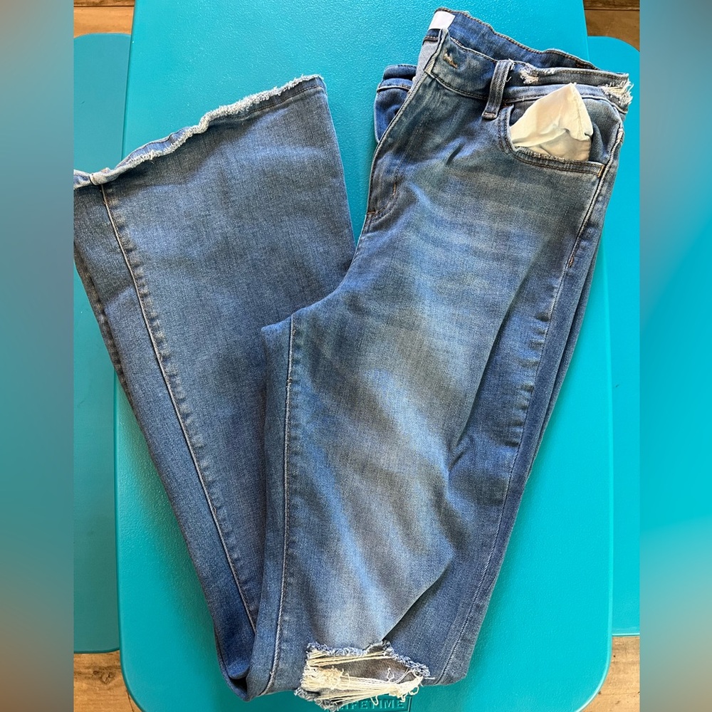 High Rise Distressed Flare in Medium Blue